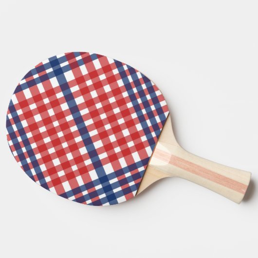 Rood, Wit en Blauw Gingham Plaid Tafeltennisbatje (Zijkant)