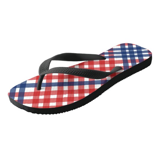 Rood Wit en Blauw Gingham Plaid Teenslippers (Schuin)