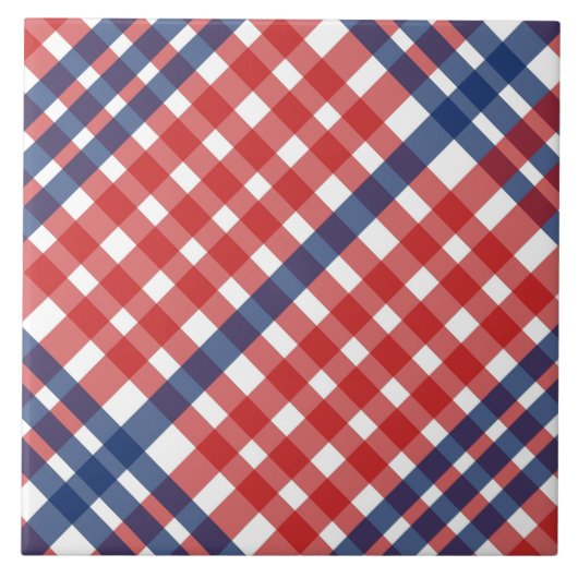 Rood Wit en Blauw Gingham Plaid Tegeltje (Voorkant)