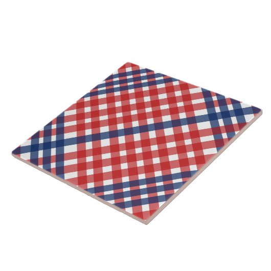 Rood Wit en Blauw Gingham Plaid Tegeltje (Zijkant)