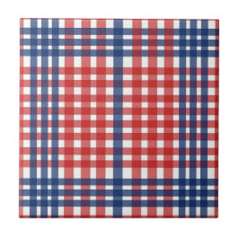 Rood Wit en Blauw Gingham Plaid Tegeltje