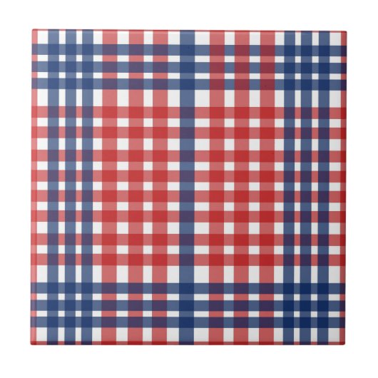 Rood Wit en Blauw Gingham Plaid Tegeltje (Voorkant)