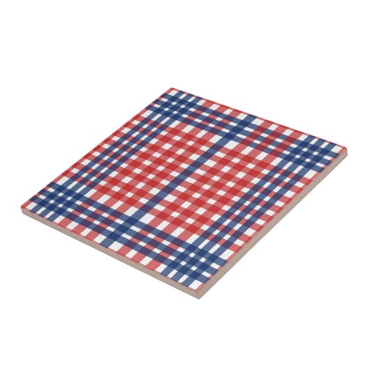 Rood Wit en Blauw Gingham Plaid Tegeltje (Zijkant)