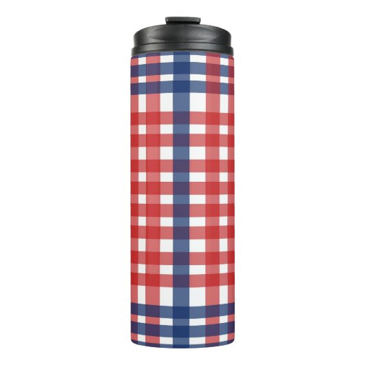 Rood Wit en Blauw Gingham Plaid Thermosbeker (Voorkant)