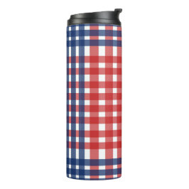 Rood Wit en Blauw Gingham Plaid Thermosbeker