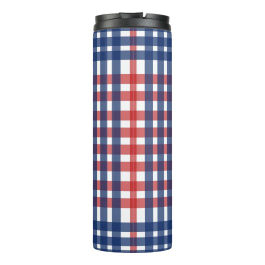 Rood Wit en Blauw Gingham Plaid Thermosbeker (Achterkant)