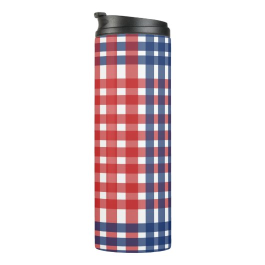 Rood Wit en Blauw Gingham Plaid Thermosbeker (Geroteerd rechts)