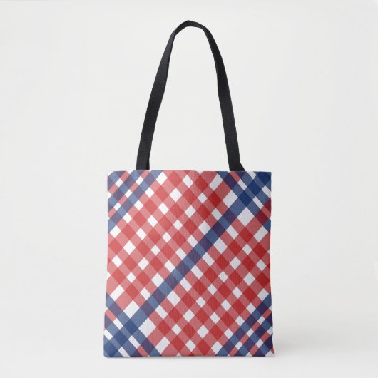 Rood, Wit en Blauw Gingham Plaid Tote Bag (Voorkant)