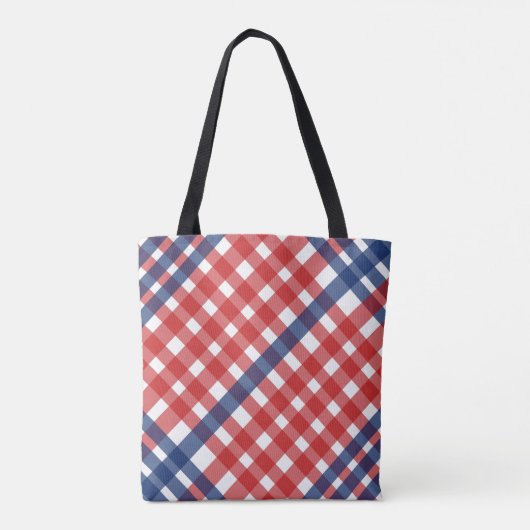 Rood, Wit en Blauw Gingham Plaid Tote Bag (Achterkant)
