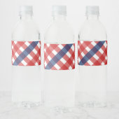 Rood Wit en Blauw Gingham Plaid Waterfles Etiket (Flessen)