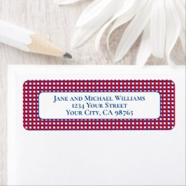 Rood Wit en Blauw Gingham Stripes Gepersonaliseerd Etiket