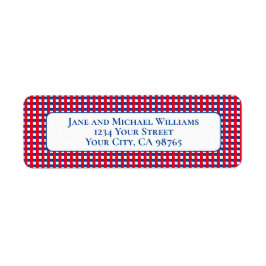Rood Wit en Blauw Gingham Stripes Gepersonaliseerd Etiket