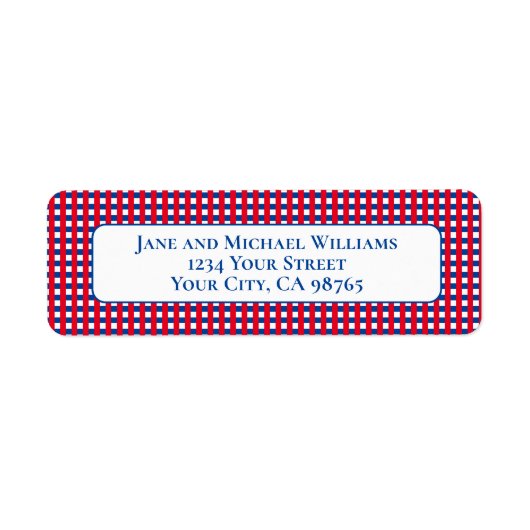 Rood Wit en Blauw Gingham Stripes Gepersonaliseerd Etiket (Voorkant)