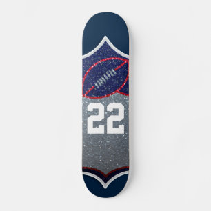 Rood Wit en Blauw Glitter Football Jersey Nummer Persoonlijk Skateboard