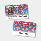 Rood Wit en Blauw Glitter USA Verkiezing Foto Naam Badge (Front & Back)