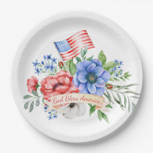 Rood wit en blauw   God Bless America Papieren Bordje