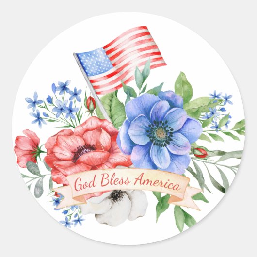 Rood wit en blauw | God Bless America Ronde Sticker (Voorkant)
