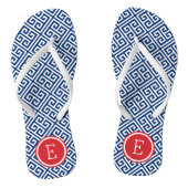 Rood wit en blauw Grieks sleutelmonogram Teenslippers (Voetbed)