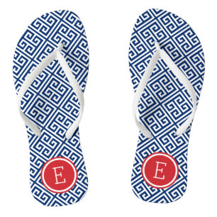 Rood wit en blauw Grieks sleutelmonogram Teenslippers