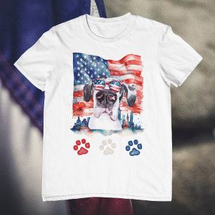 Rood Wit en Blauw Grote Deen Hond Pet 4th van Juli T-shirt