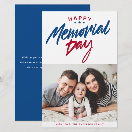 Rood, wit en blauw Happy Memorial Day Fotokaart (Voorkant / Achterkant)