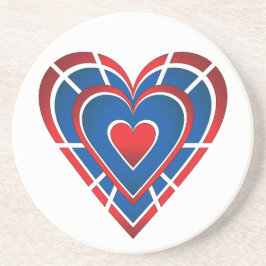 Rood wit en blauw hart zandsteen onderzetter