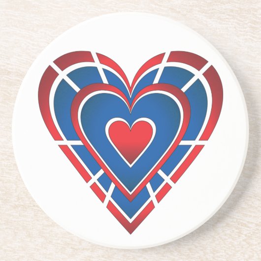Rood wit en blauw hart zandsteen onderzetter (Voorkant)