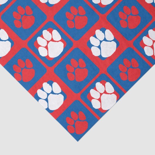 Rood, Wit en Blauw Herhalende Pawprint Tissuepapier (Detail)