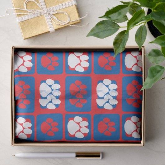 Rood, Wit en Blauw Herhalende Pawprint Tissuepapier (Geschenk)