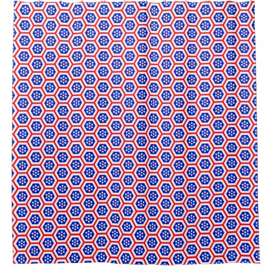 Rood wit en blauw hexagon patroon douchegordijn (Voorkant)