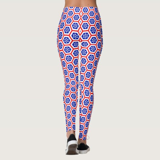 Rood wit en blauw hexagon patroon leggings (Achterkant)