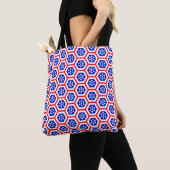 Rood wit en blauw hexagon patroon tote bag (Dichtbij)
