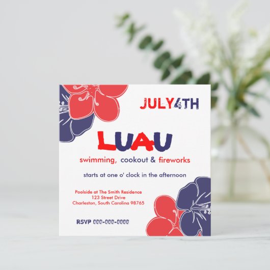 Rood, wit en blauw Hibiscus Flowers Kaart (Staand voorkant)