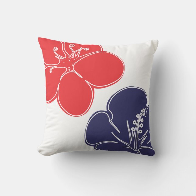 Rood, wit en blauw Hibiscus Flowers Kussen (Voorkant)