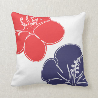 Rood, wit en blauw Hibiscus Flowers Kussen