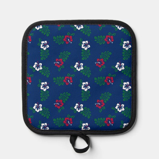 Rood, wit en blauw Hibiscus Pot Holders Pannenlap (Voorkant)