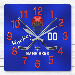 Rood wit en blauw Hockey Clock Hockey Room Decor Vierkante Klok