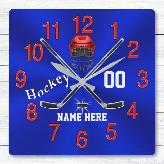 Rood wit en blauw Hockey Clock Hockey Room Decor Vierkante Klok