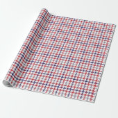 Rood Wit en Blauw Houndstooth Patroon Cadeaupapier (Uitgerold)