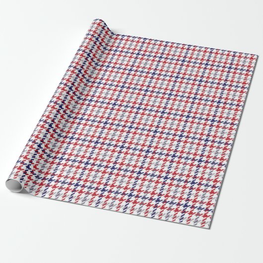 Rood Wit en Blauw Houndstooth Patroon Cadeaupapier (Uitgerold)