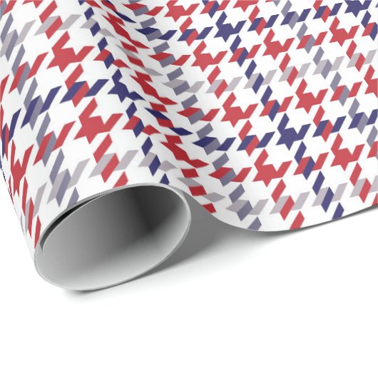 Rood Wit en Blauw Houndstooth Patroon Cadeaupapier (Rol Hoek)