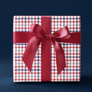 Rood Wit en Blauw Houndstooth Patroon Cadeaupapier