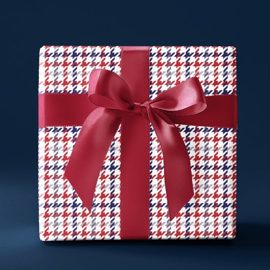 Rood Wit en Blauw Houndstooth Patroon Cadeaupapier