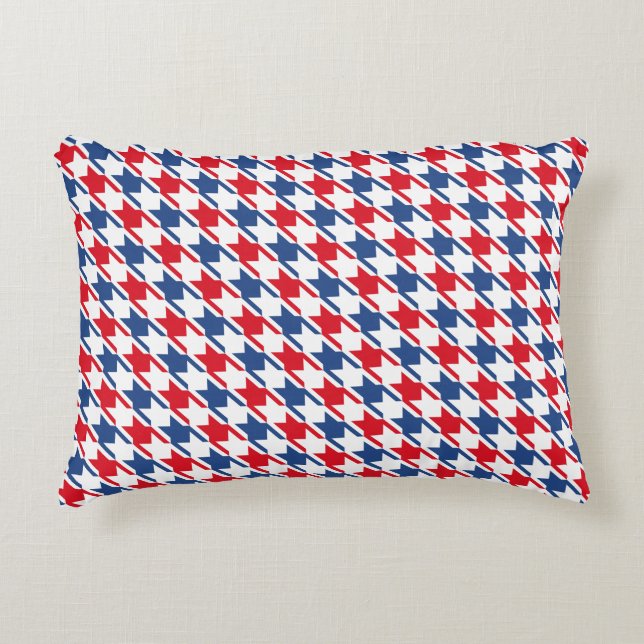 Rood wit en blauw Houndstooth Pattern Accent Kussen (Voorkant)