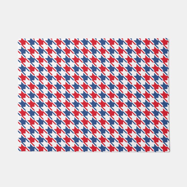 Rood wit en blauw Houndstooth Pattern Deurmat (Voorkant)