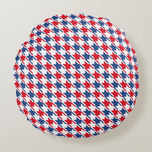 Rood wit en blauw Houndstooth Pattern Rond Kussen