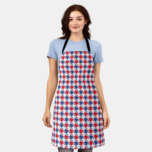 Rood wit en blauw Houndstooth Pattern Schort (Gedragen)