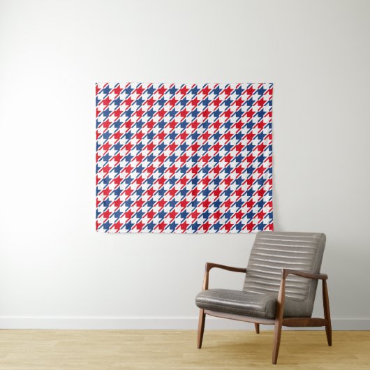 Rood wit en blauw Houndstooth Pattern Wandkleed (In Situ (horizontaal))