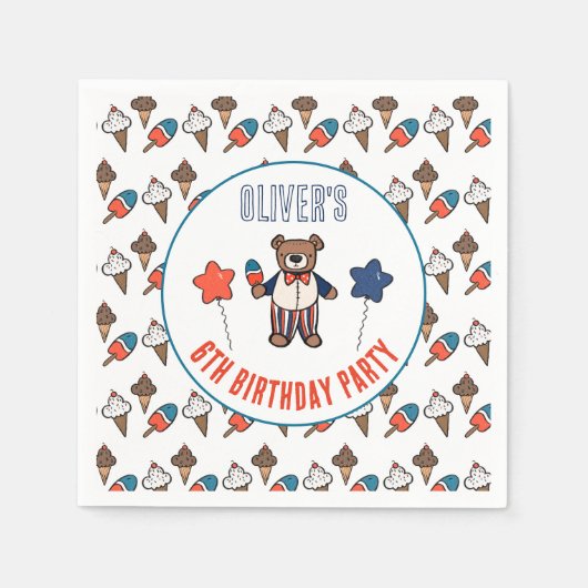 Rood Wit en Blauw Ice Cream Party Verjaardag Servet (Voorkant)