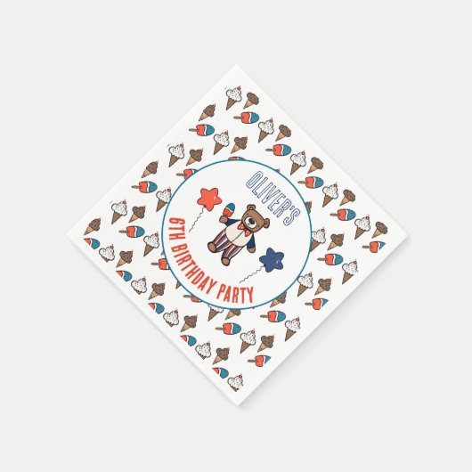 Rood Wit en Blauw Ice Cream Party Verjaardag Servet (Hoek)